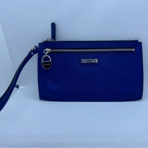 Blue Calvin Klein Women's Saffiano Leather Large Zip Wristlet